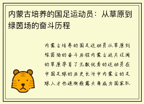 内蒙古培养的国足运动员：从草原到绿茵场的奋斗历程